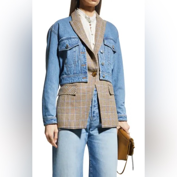 VERONICA BEARD Keaton Combo 2-Piece Denim & Check Dickey Jacket Size XL New - Picture 14 of 14